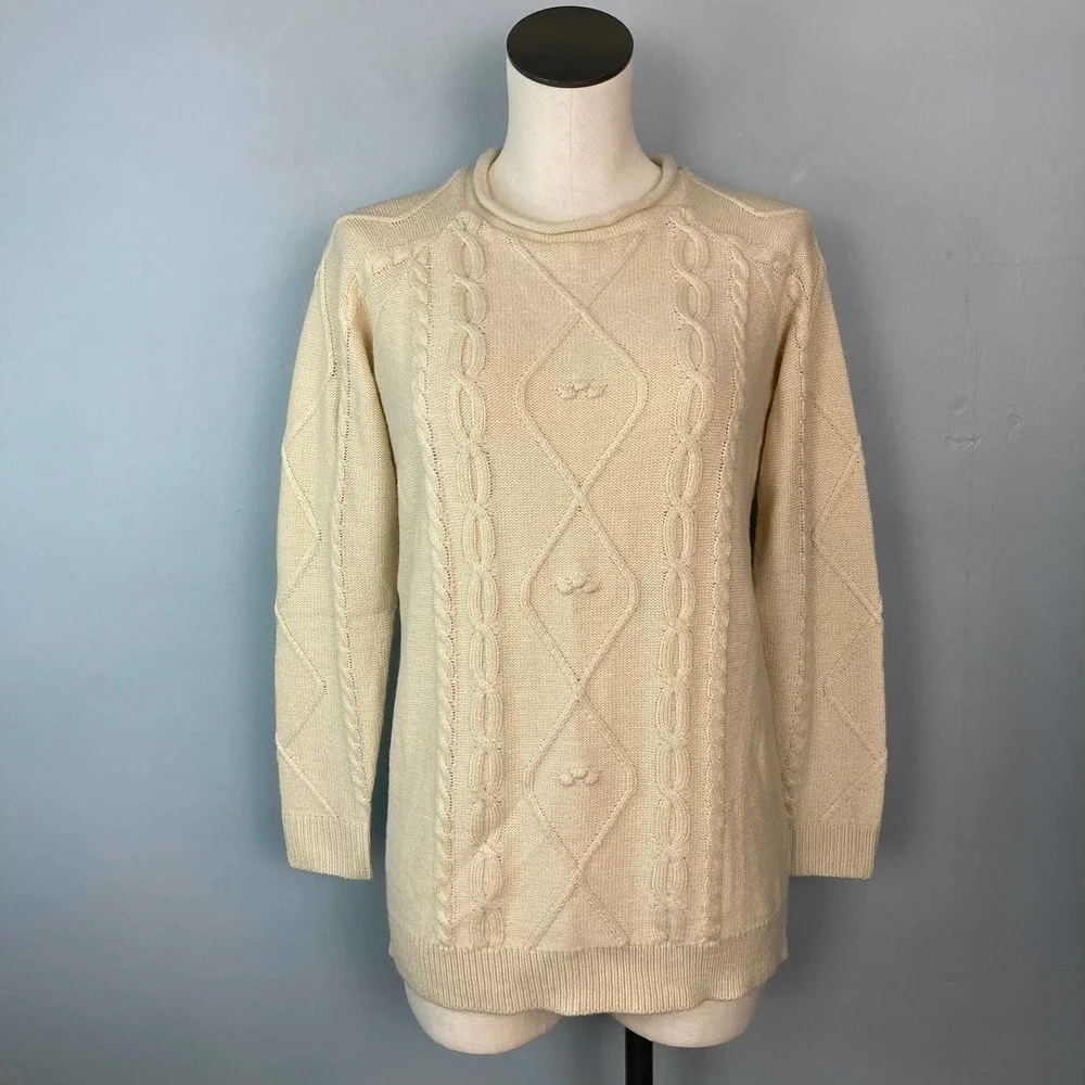 BAILEY'S Blossoms Cream Light Tan Lightweight Cable Knit Sweater Women's Size XS - Picture 12 of 12